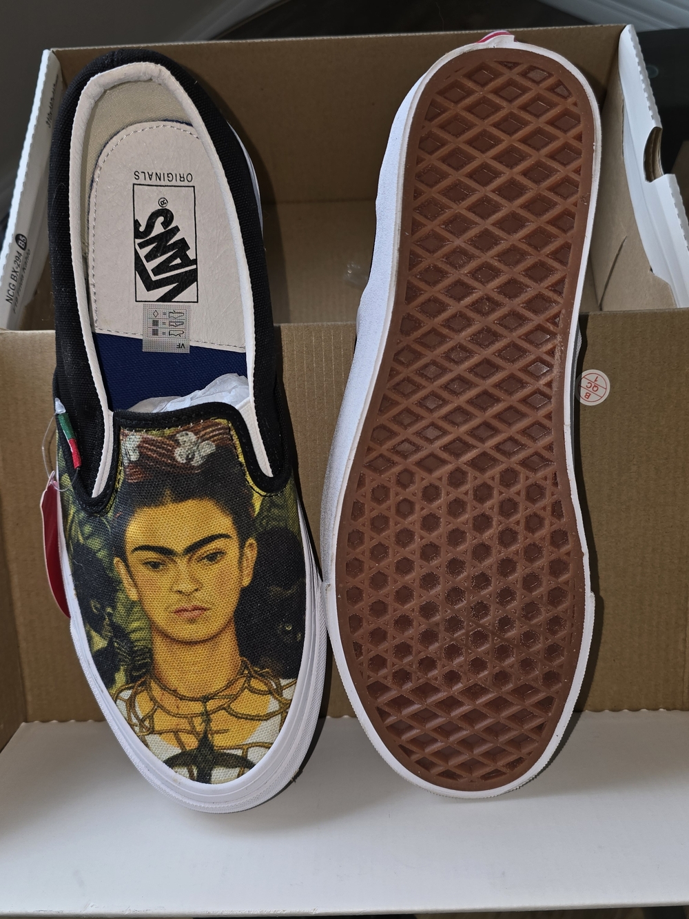NEW Vans Slip-On Sneakers with Frida Kahlo Graphic - Black & Yellow